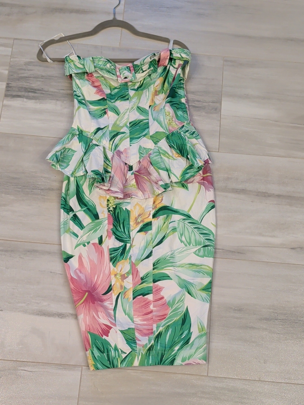 True Vintage Karen Alexander 80s Cotton Floral Strapless Peplum Dress